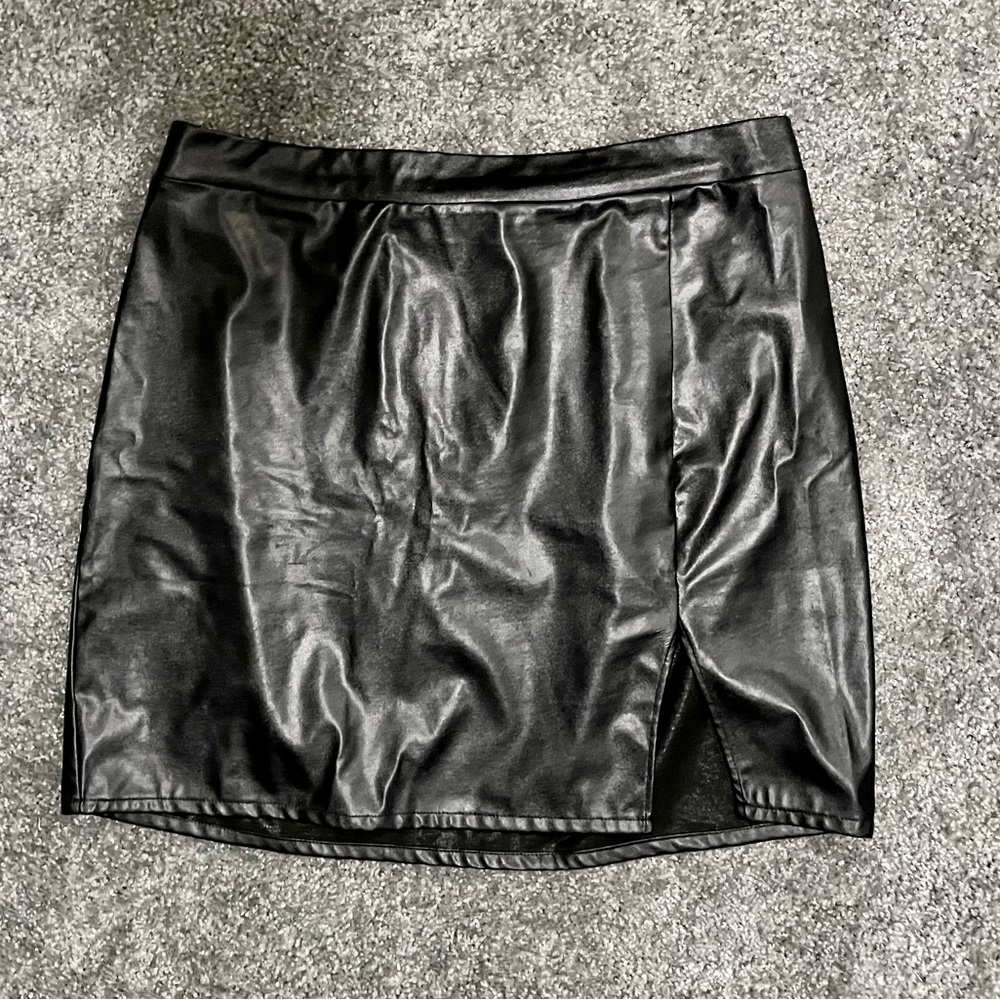 Faux Leather Side Split Skirt